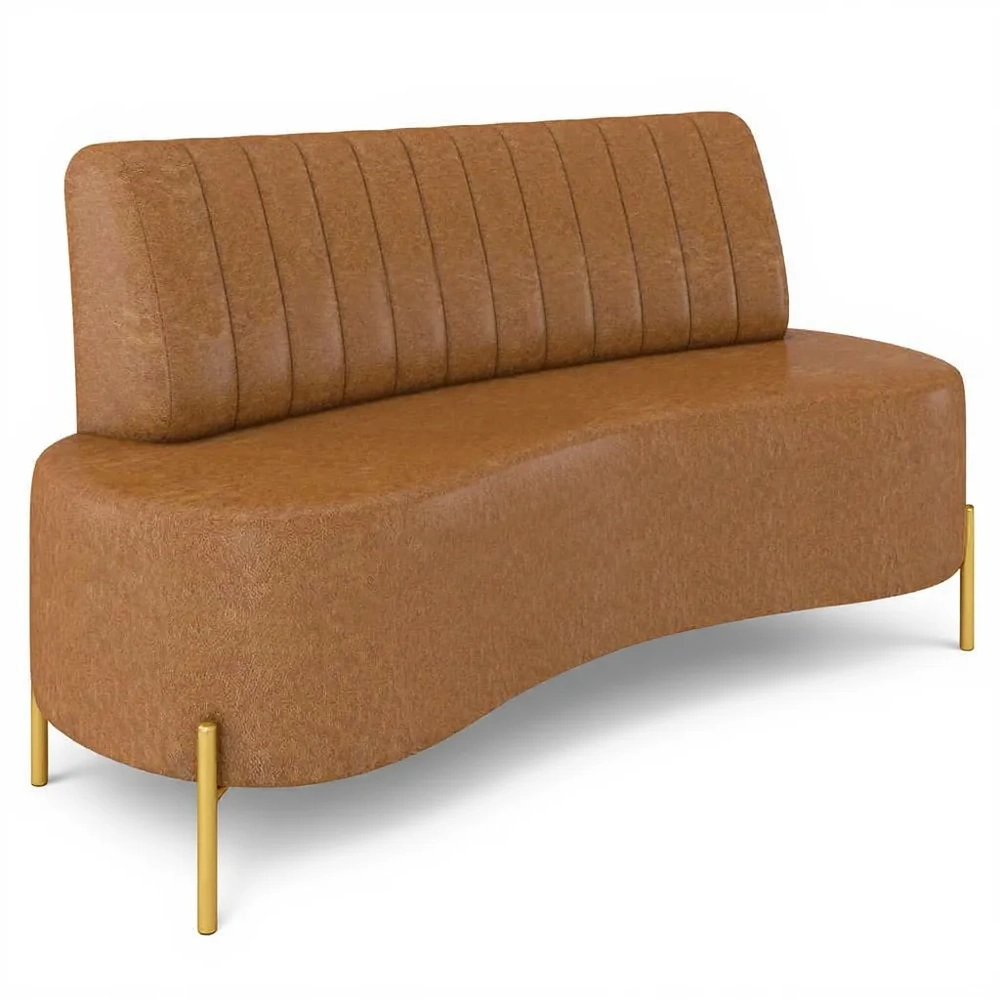 Sofá 2 Lugares 160cm Pés Aço Dourado Tamar Sintético Camel Z08 - Mpozenato