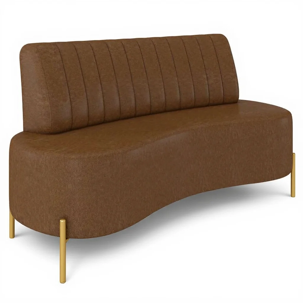 Sofá 2 Lugares 160cm Pés Aço Dourado Tamar Sintético Marrom Z08 - Mpozenato