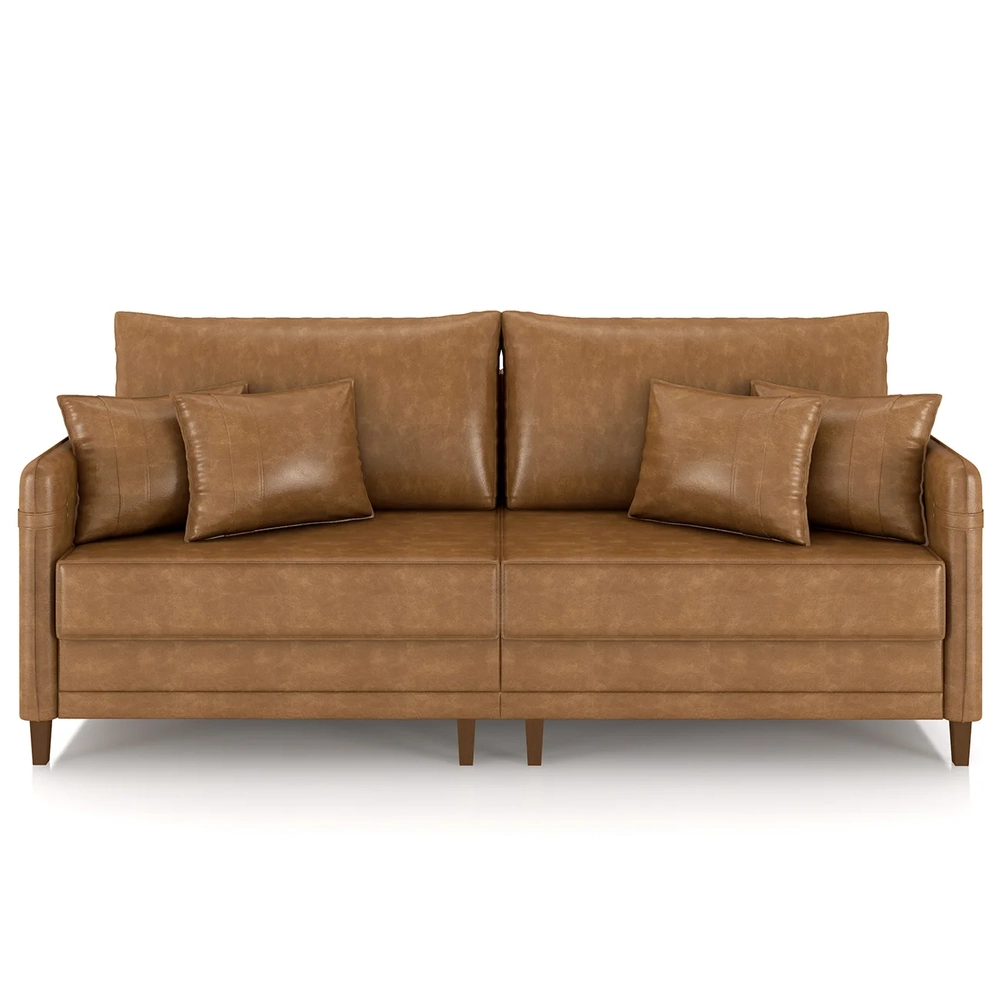 Sofá 2 Lugares Living 172cm Pé Madeira Zoe Sintético Camel Z08 - Mpozenato