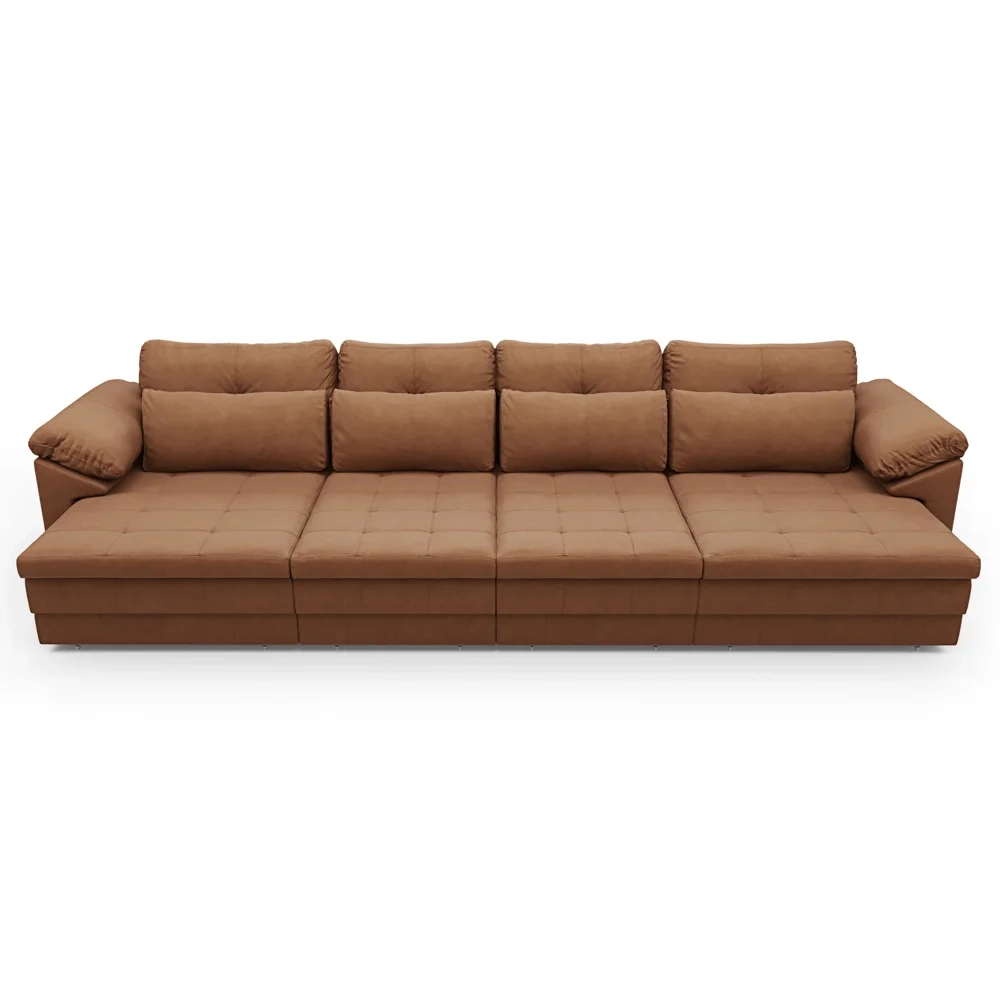 Sofá Retrátil 4 Lugares Para Sala 339cm Dijon Couro Mel S07 - Mpozenato