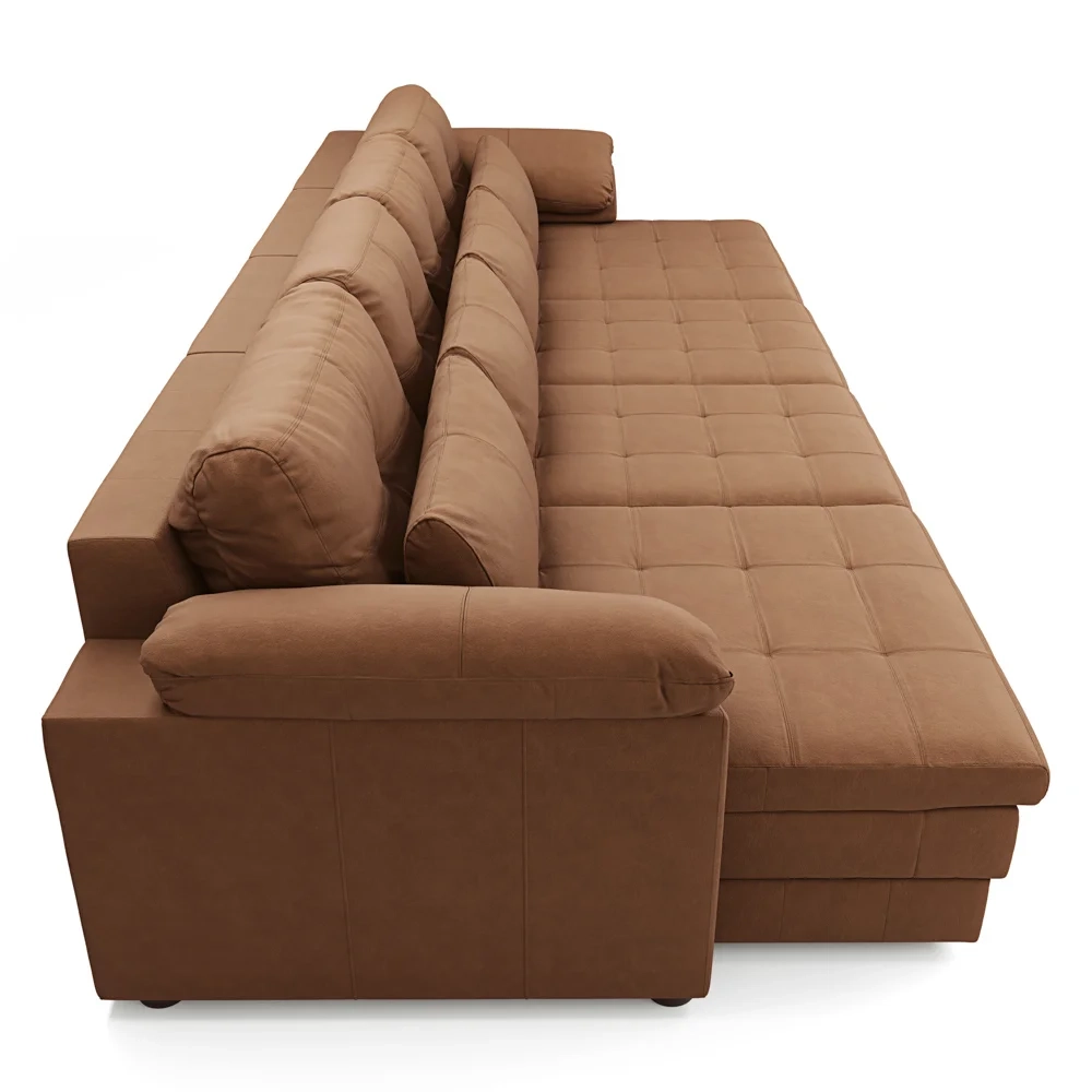 Sofá Retrátil 4 Lugares Para Sala 339cm Dijon Couro Mel S07 - Mpozenato