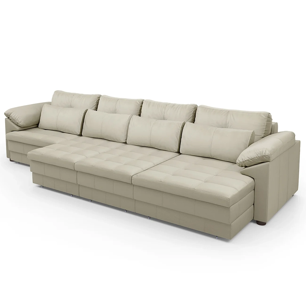 Sofá Retrátil 4 Lugares Para Sala 339cm Dijon Couro Creme S07 - Mpozenato