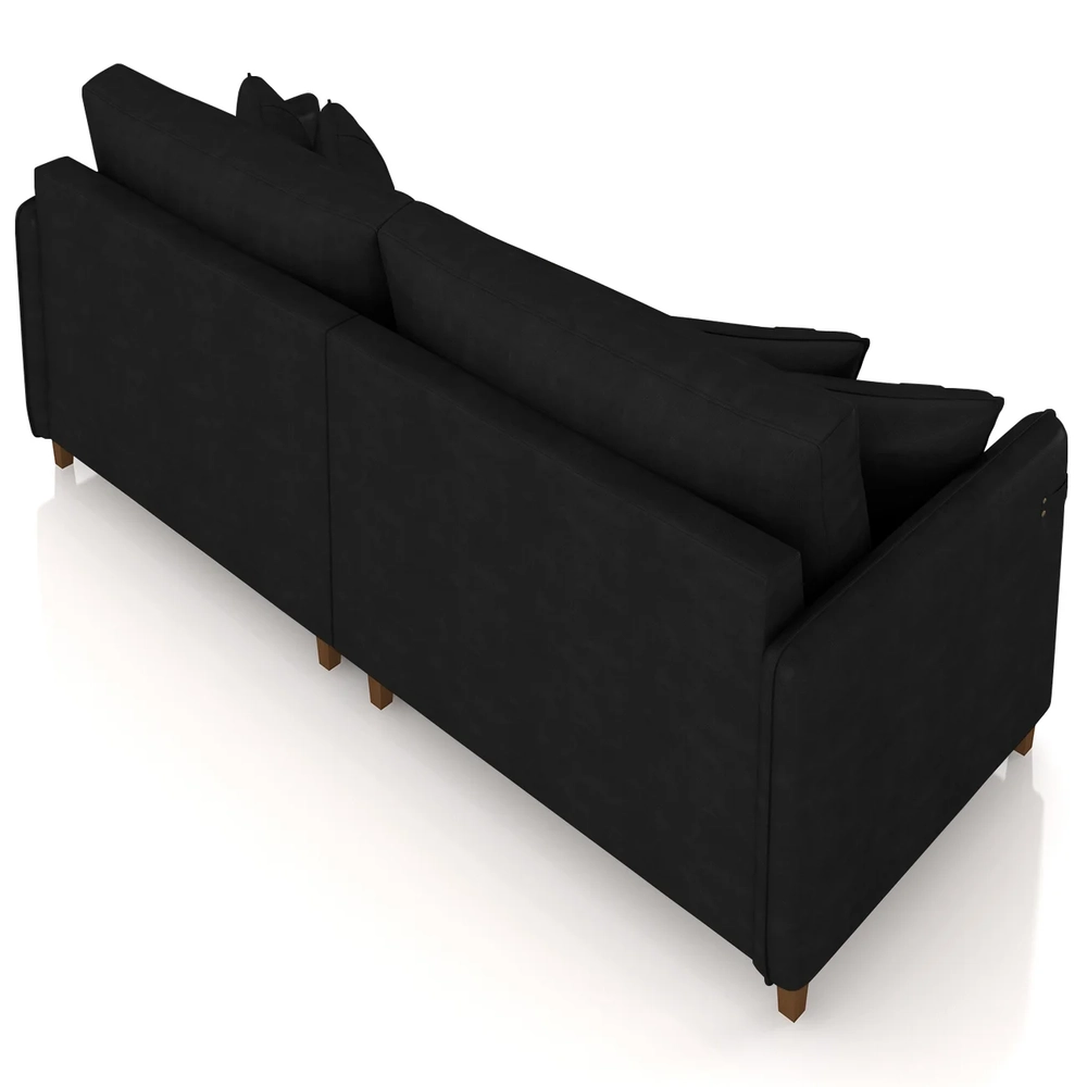 Sofá 3 Lugares Living 192cm Pé Madeira Zoe Sintético Preto Z08 - Mpozenato