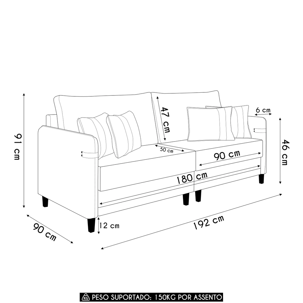 Sofá 3 Lugares Living 192cm Pé Madeira Zoe Sintético Camel Z08 - Mpozenato