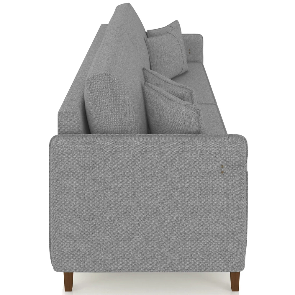 Sofá 3 Lugares Living 192cm Pé Madeira Zoe Linho Cinza Escuro Z08 - Mpozenato