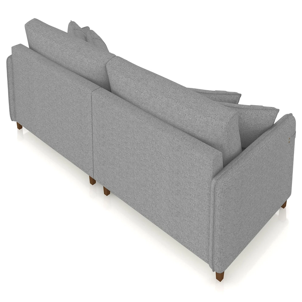 Sofá 3 Lugares Living 192cm Pé Madeira Zoe Linho Cinza Escuro Z08 - Mpozenato