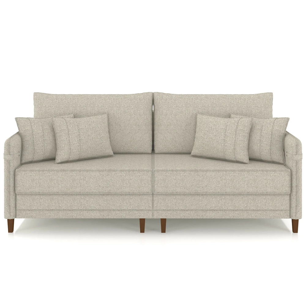 Sofá 3 Lugares Living 192cm Pé Madeira Zoe Linho Cru Z08    - Mpozenato