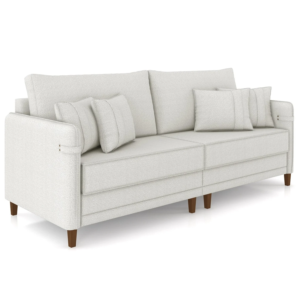 Sofá 3 Lugares Living 192cm Pé Madeira Zoe Boucle Bege Z08  - Mpozenato