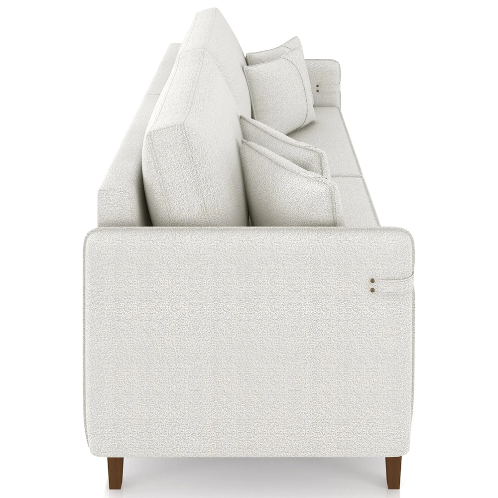 Sofá 3 Lugares Living 192cm Pé Madeira Zoe Boucle Bege Z08  - Mpozenato