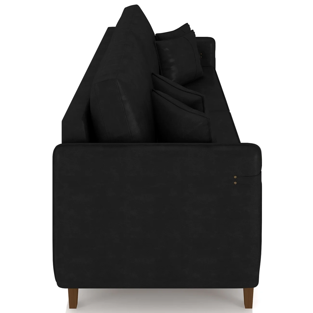 Sofá 3 Lugares Living 212cm Pé Madeira Zoe Sintético Preto Z08 - Mpozenato