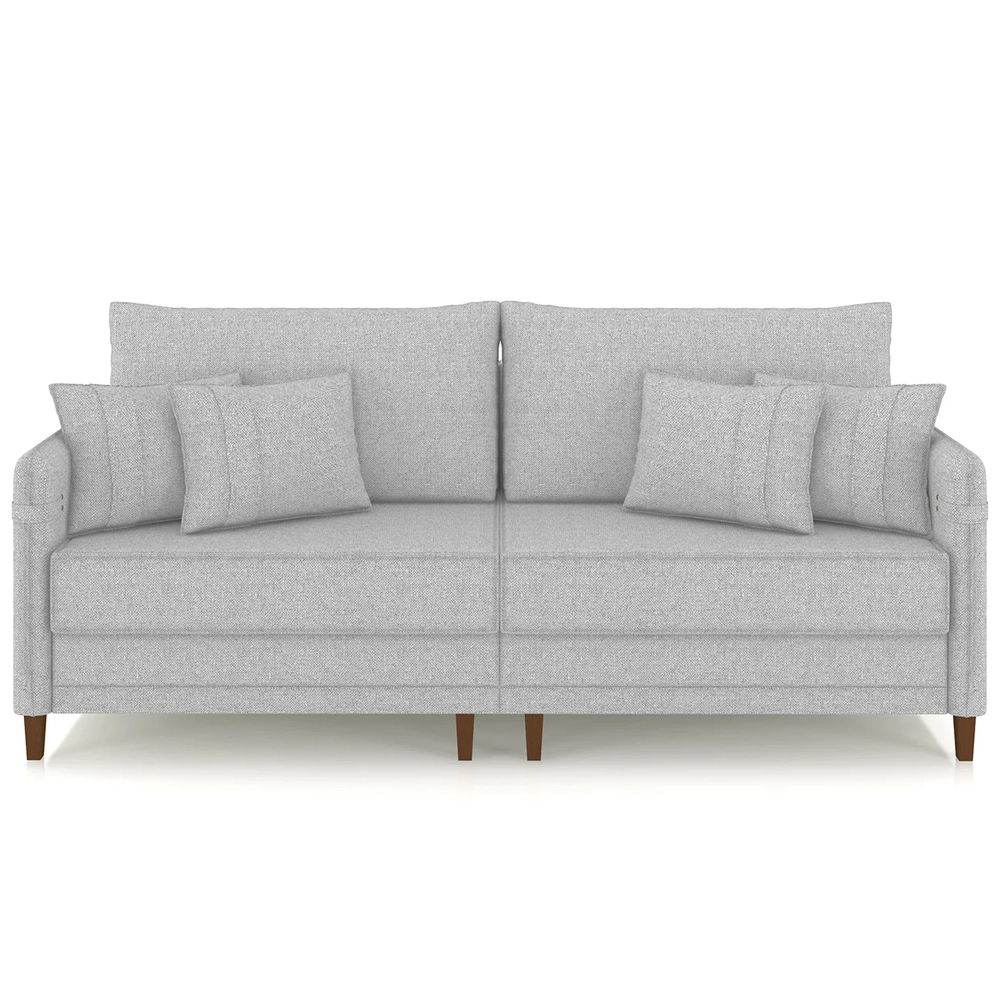 Sofá 3 Lugares Living 212cm Pé Madeira Zoe Linho Cinza Claro Z08 - Mpozenato