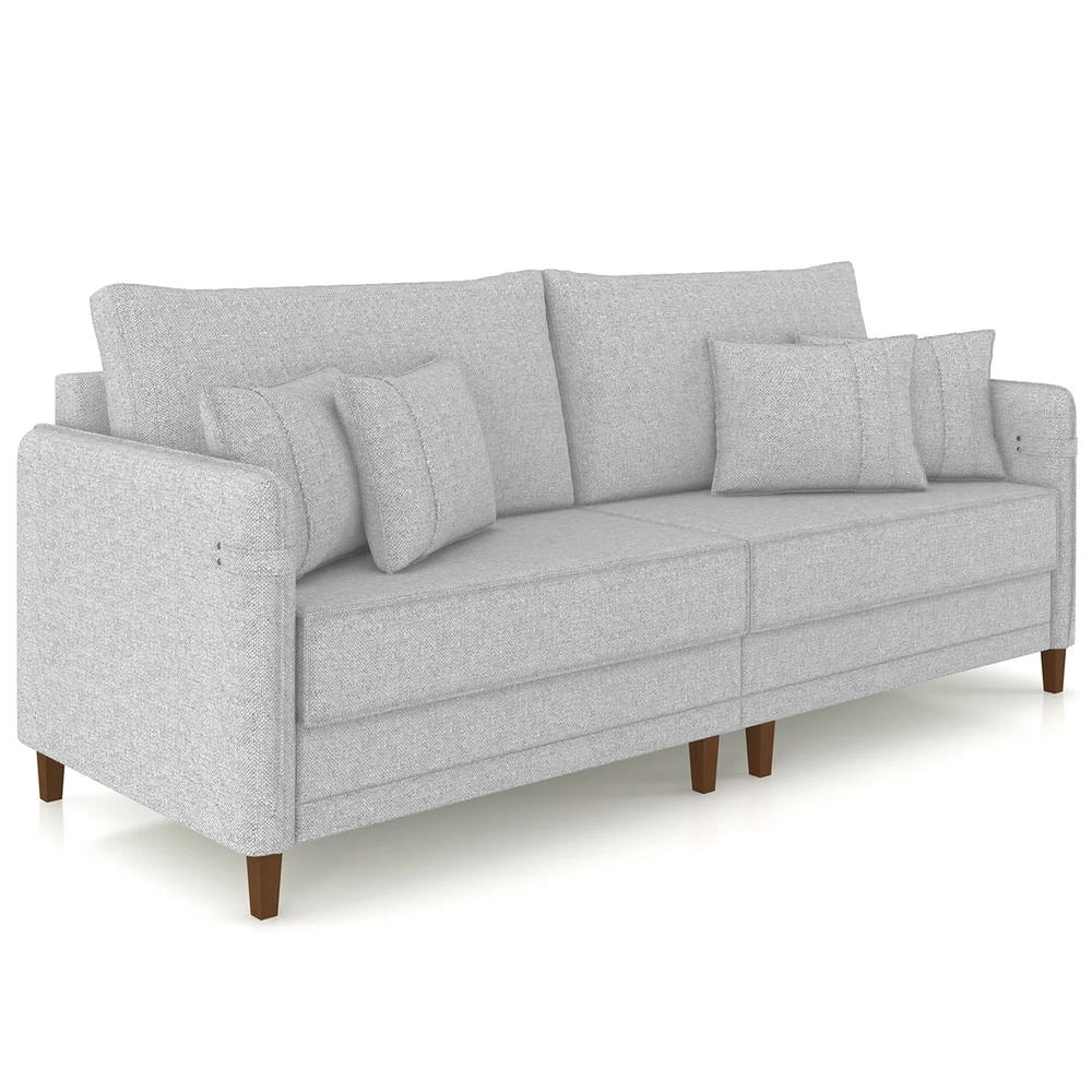 Sofá 3 Lugares Living 212cm Pé Madeira Zoe Linho Cinza Claro Z08 - Mpozenato