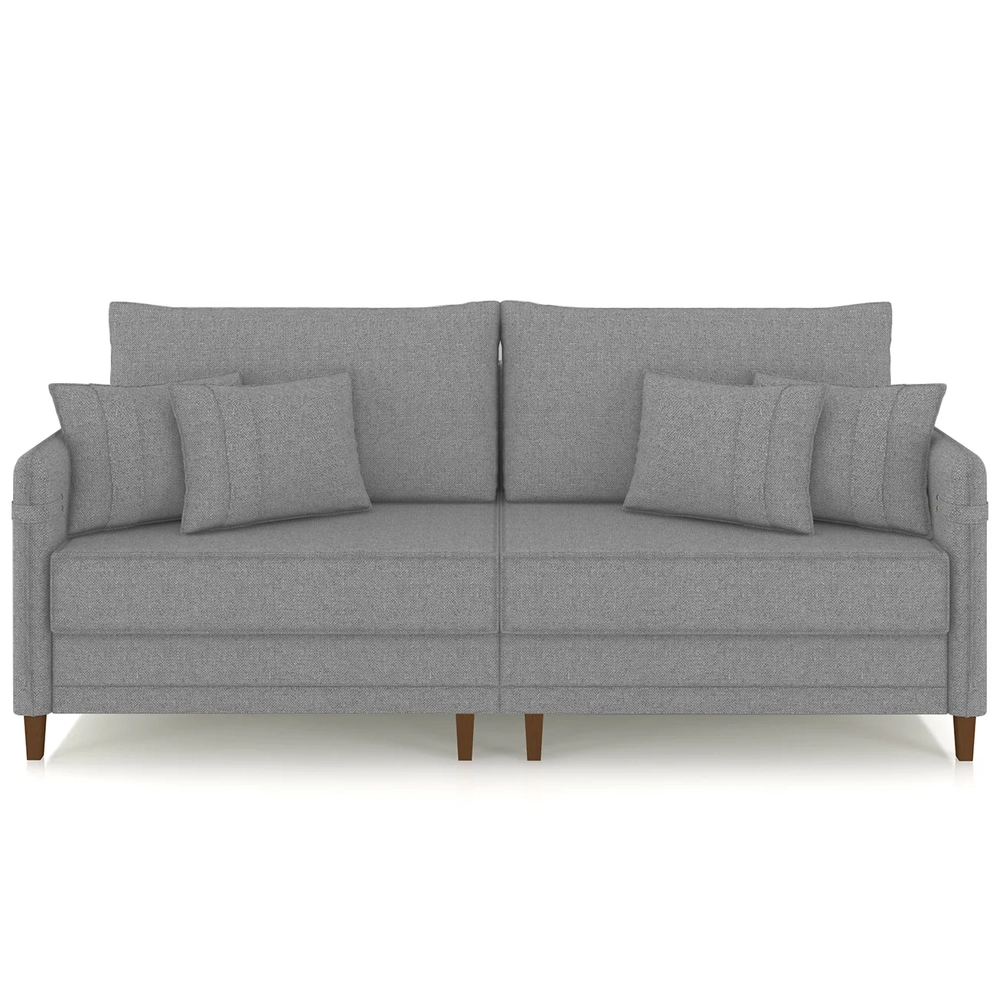 Sofá 3 Lugares Living 212cm Pé Madeira Zoe Linho Cinza Escuro Z08 - Mpozenato