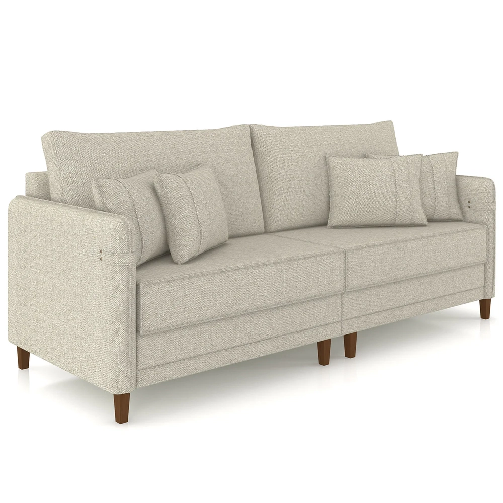 Sofá 3 Lugares Living 232cm Pé Madeira Zoe Linho Cru Z08    - Mpozenato