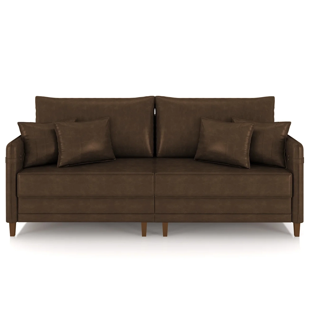 Sofá 3 Lugares Living 232cm Pé Madeira Zoe Sintético Marrom Z08 - Mpozenato