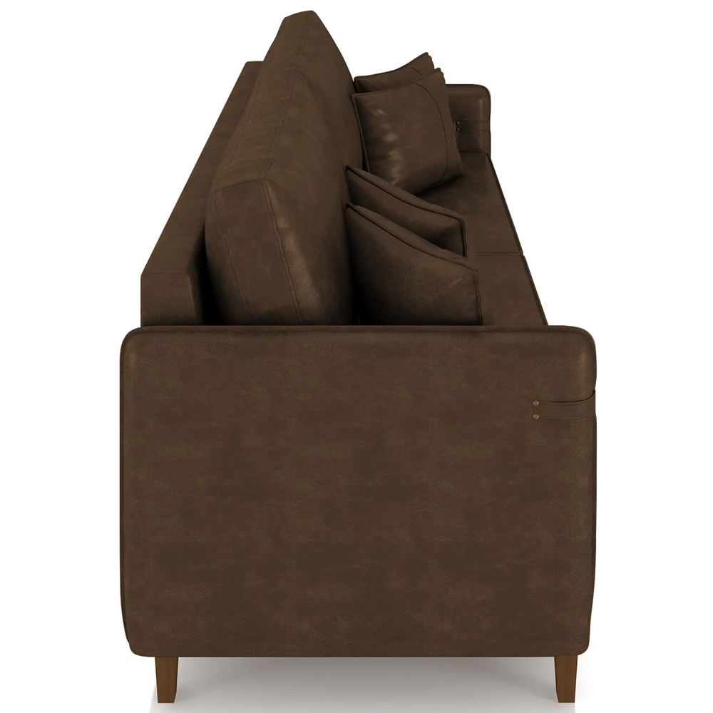 Sofá 4 Lugares Living 252cm Pé Madeira Zoe Sintético Marrom Z08 - Mpozenato