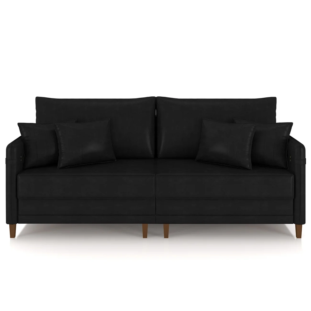 Sofá 4 Lugares Living 252cm Pé Madeira Zoe Sintético Preto Z08 - Mpozenato