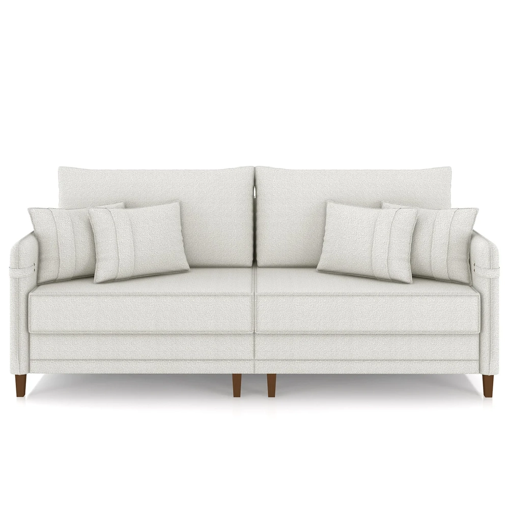 Sofá 4 Lugares Living 252cm Pé Madeira Zoe Boucle Bege Z08  - Mpozenato