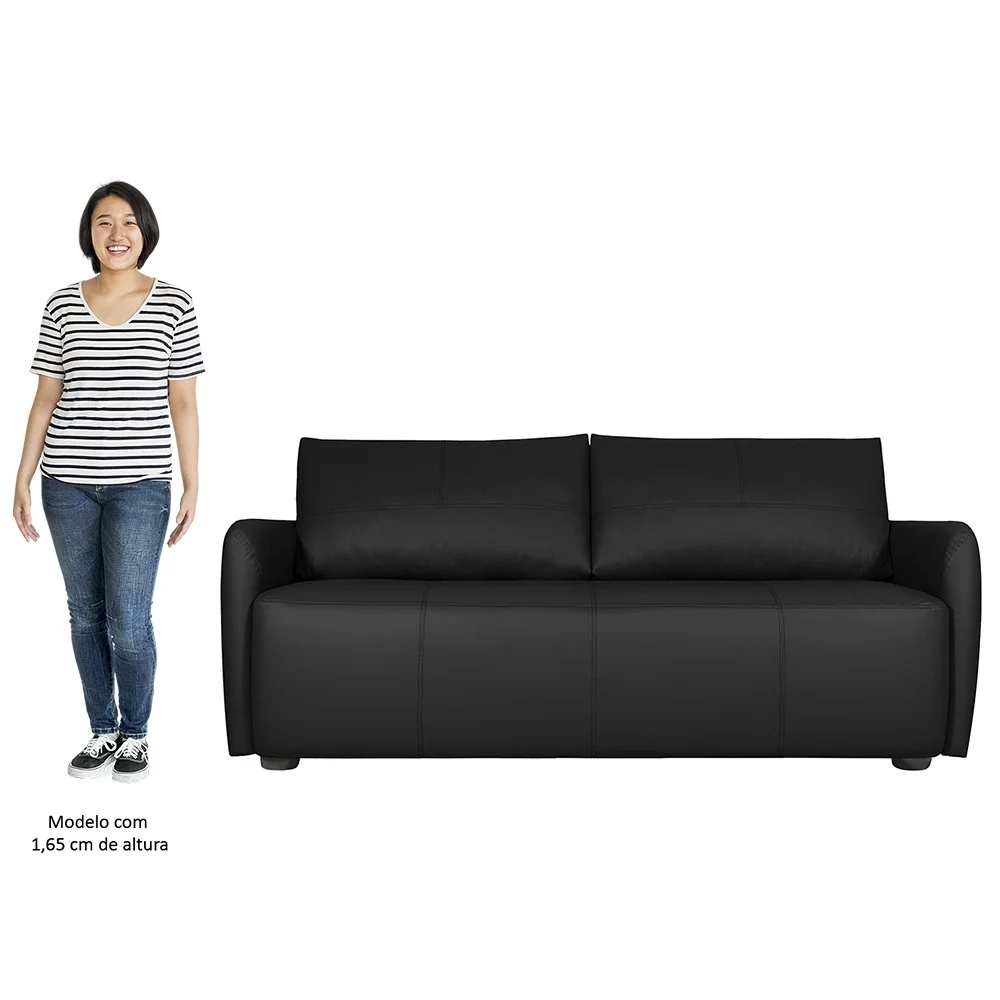 Sofá Living 2 Lugares Sala de Estar 180cm Virtus L07 Couro Preto - Mpozenato