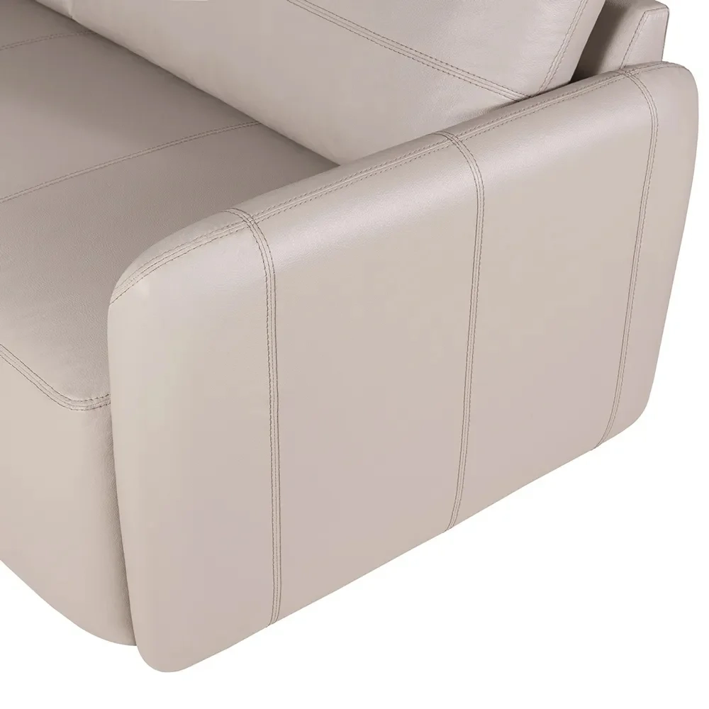 Sofá Living 3 Lugares Sala de Estar 220cm Virtus L07 Couro Bege - Mpozenato