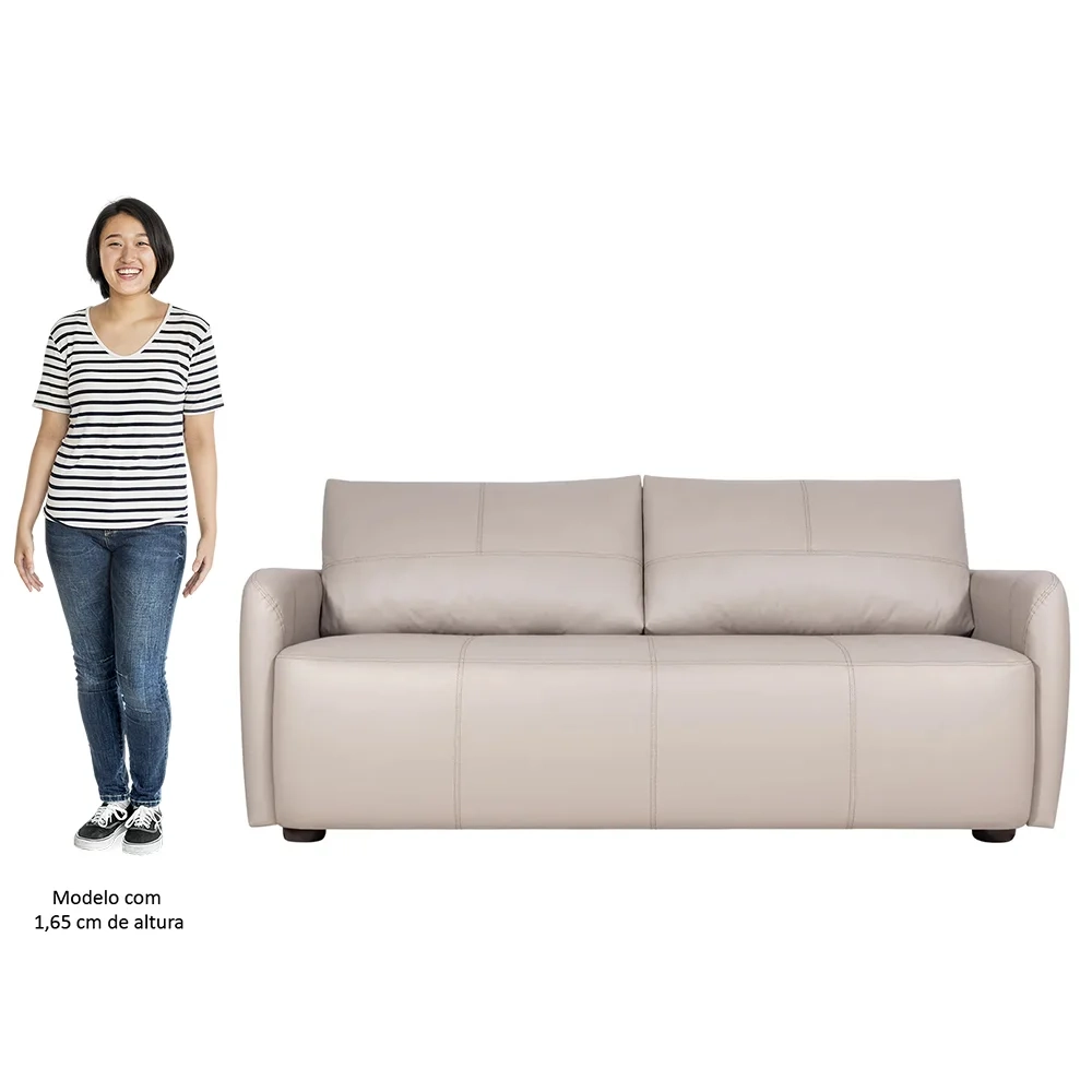 Sofá Living 3 Lugares Sala de Estar 220cm Virtus L07 Couro Bege - Mpozenato