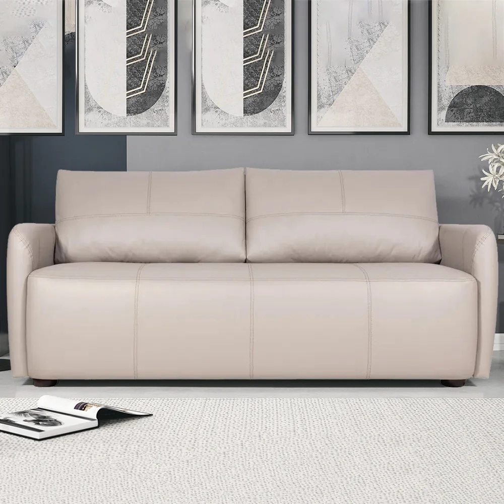 Sofá Living 3 Lugares Sala de Estar 220cm Virtus L07 Couro Bege - Mpozenato