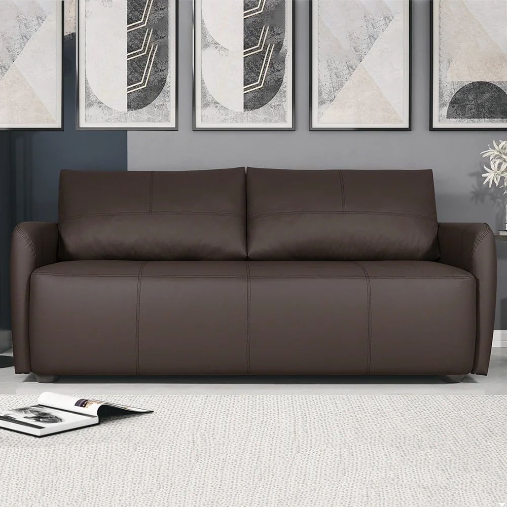 Sofá Living 3 Lugares Sala de Estar 220cm Virtus L07 Couro Marrom Café - Mpozenato