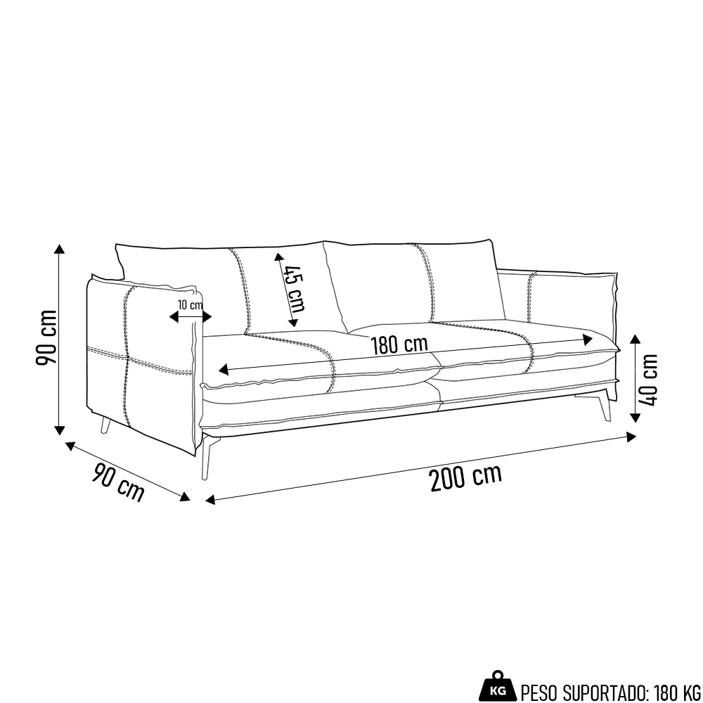 Sofá Living 3 Lugares para Sala de Estar 200cm Dojin L07 Couro Café - Mpozenato