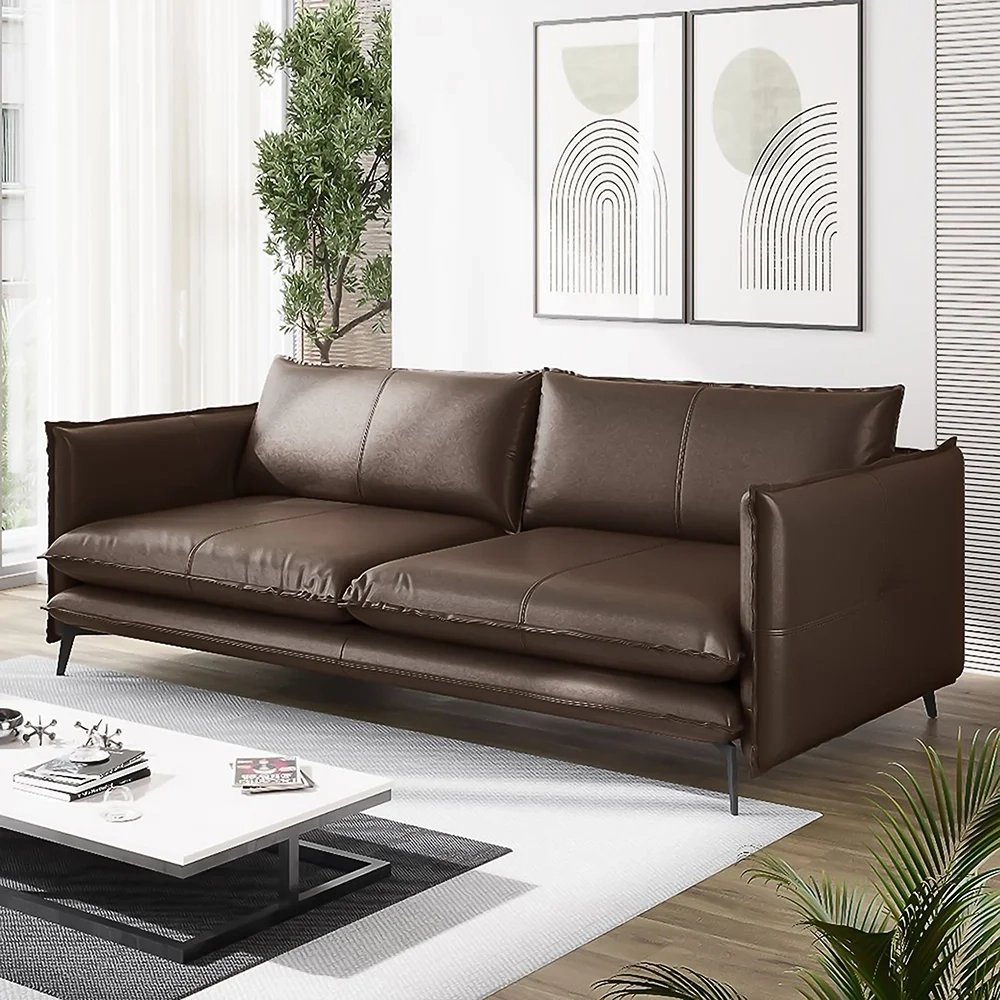 Sofá Living 3 Lugares para Sala de Estar 200cm Dojin L07 Couro Café - Mpozenato