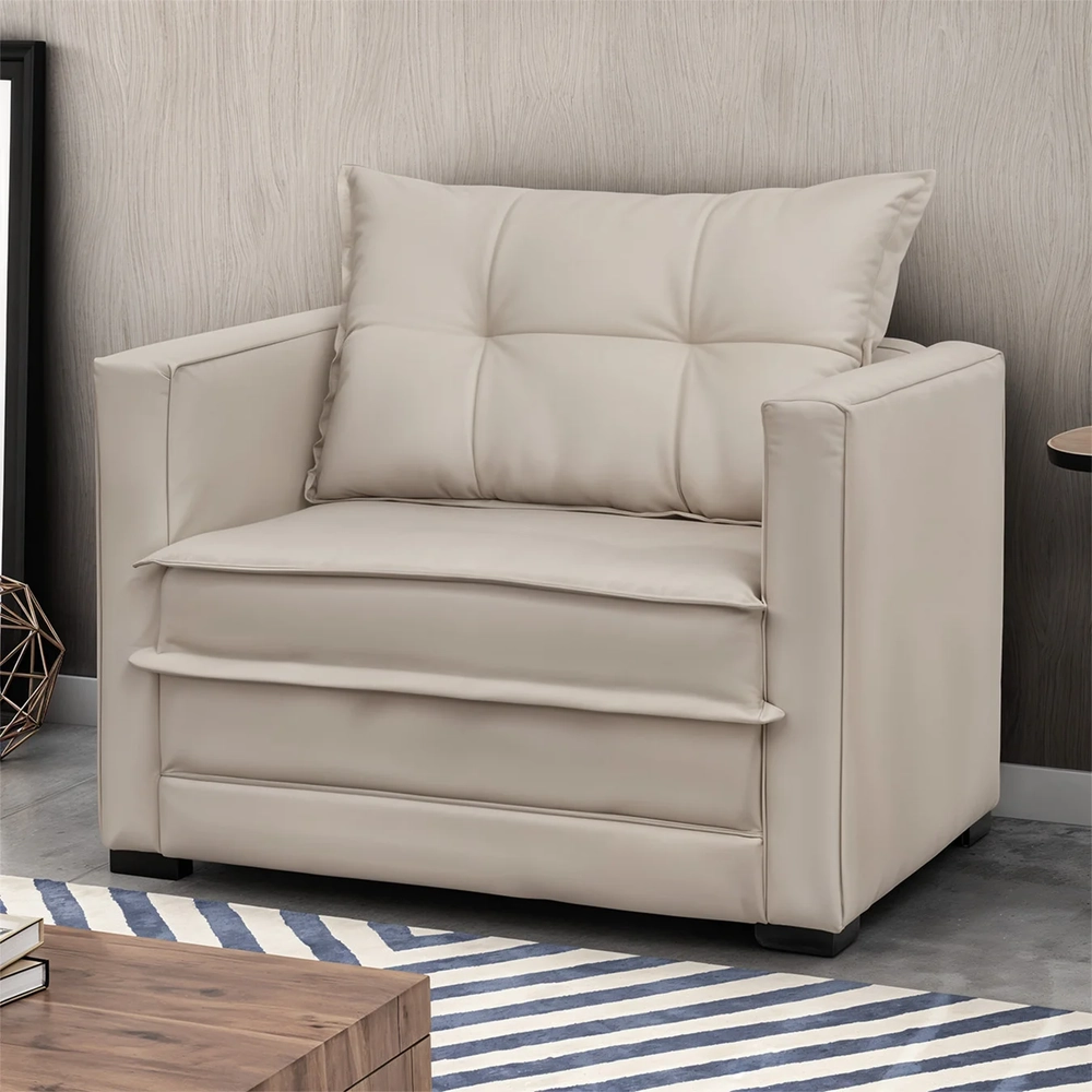 Sofá Cama Solteiro Berlim B10 Suede Bege - Mpozenato