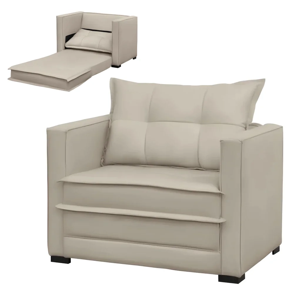 Sofá Cama Solteiro Berlim B10 Suede Bege - Mpozenato