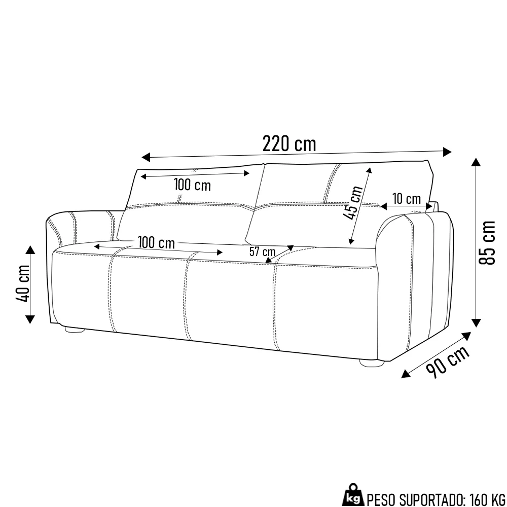 Sofá Living 3 Lugares Sala de Estar 220cm Virtus L07 Couro Branco - Mpozenato