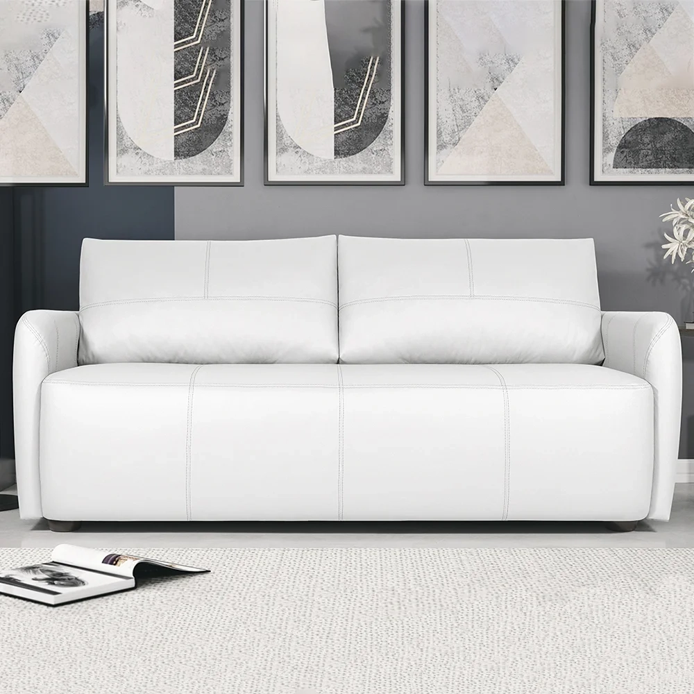 Sofá Living 3 Lugares Sala de Estar 220cm Virtus L07 Couro Branco - Mpozenato