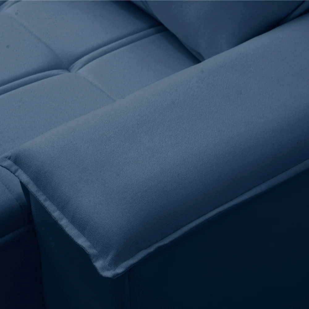 Sofá Retrátil 3 Lugares com Porta Copo 210cm Malta F05 Veludo Azul - Mpozenato