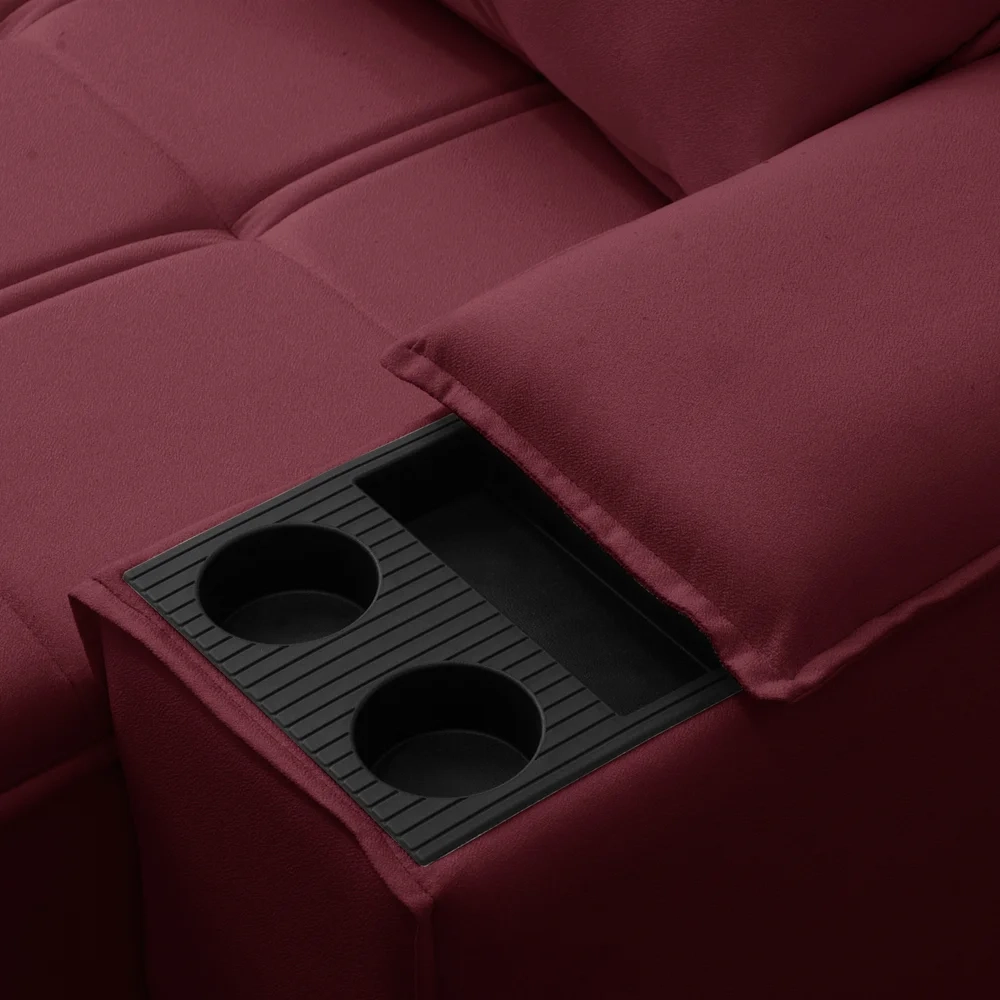 Sofá Retrátil 3 Lugares com Porta Copo 210cm Malta F05 Veludo Bordô - Mpozenato
