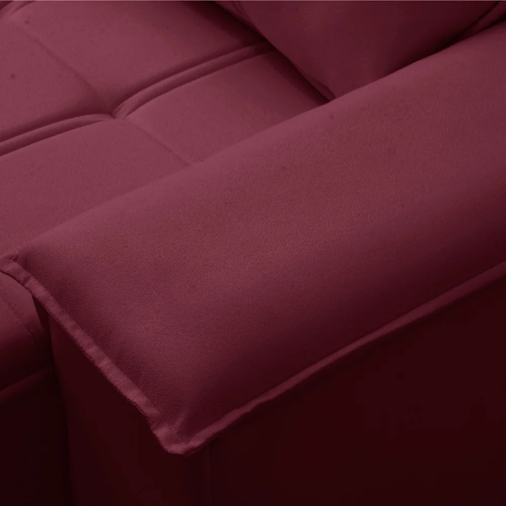 Sofá Retrátil 3 Lugares com Porta Copo 210cm Malta F05 Veludo Bordô - Mpozenato