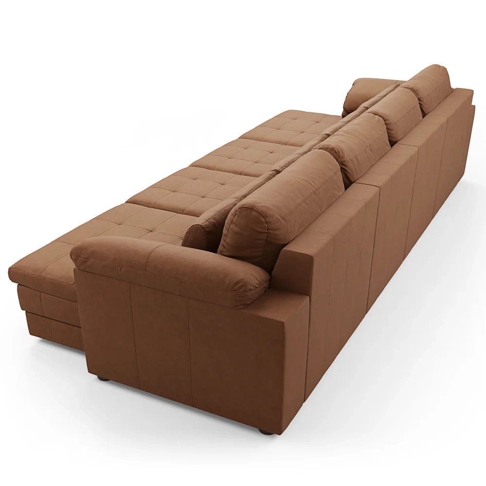 Sofá Retrátil 4 Lugares Para Sala 379cm Dijon Couro Mel S07 - Mpozenato