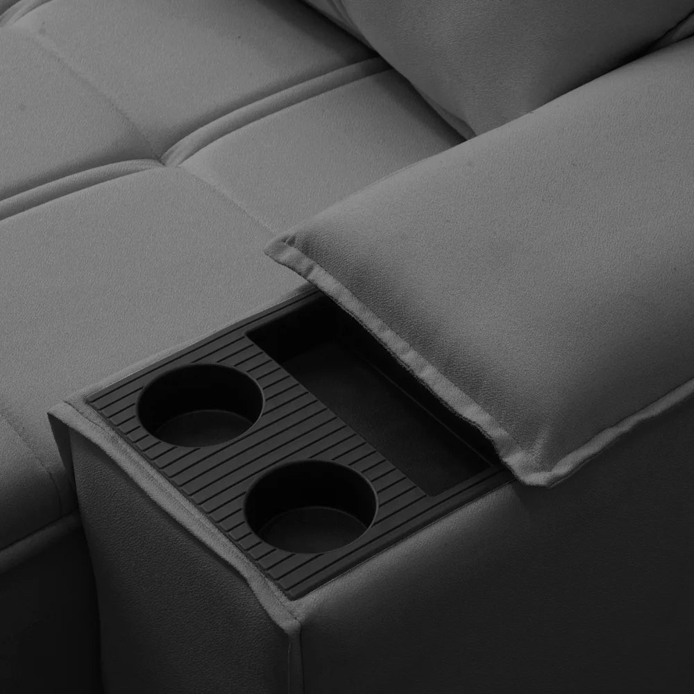 Sofá Retrátil 3 Lugares com Porta Copo 210cm Malta F05 Veludo Grafite - Mpozenato