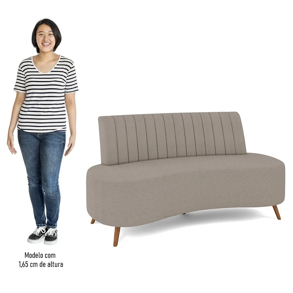 Sofá 2 Lugares para Sala Living 160cm Pés Palito Tamar Z08 Boucle Bege Escuro - Mpozenato
