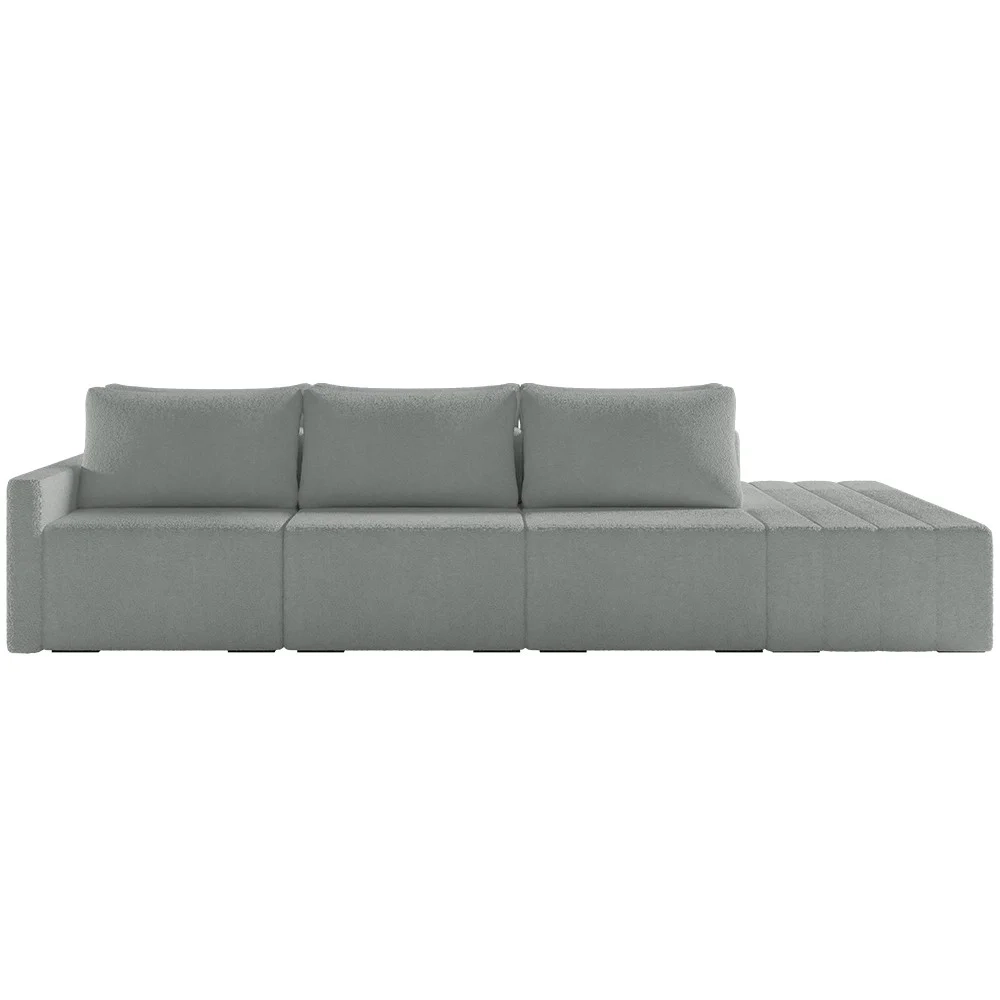 Sofá Ilha Modular com Puff para Sala Living 342cm Georgia Z08 Boucle Cinza Claro - Mpozenato