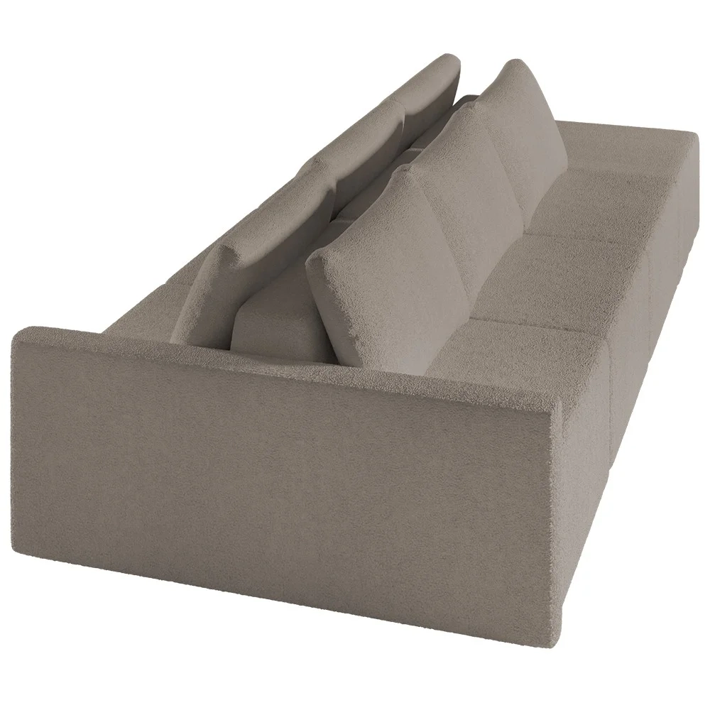 Sofá Ilha Modular com Puff para Sala Living 342cm Georgia Z08 Boucle Bege Escuro - Mpozenato