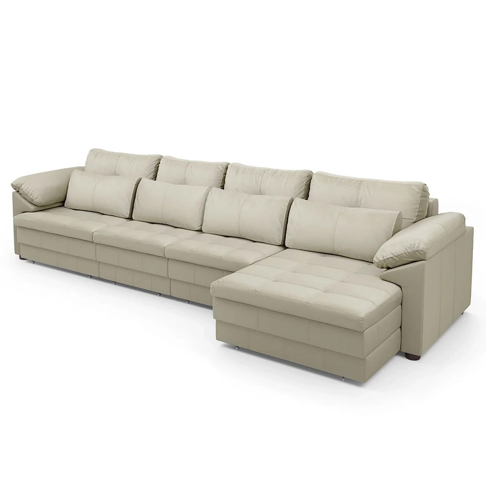 Sofá Retrátil 4 Lugares Para Sala 379cm Dijon Couro Creme S07 - Mpozenato