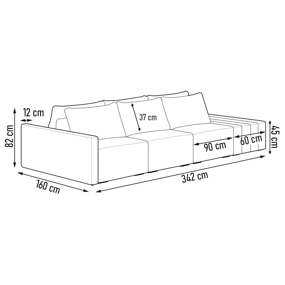 Sofá Ilha Modular com Puff para Sala Living 342cm Georgia Z08 Linho Cinza - Mpozenato