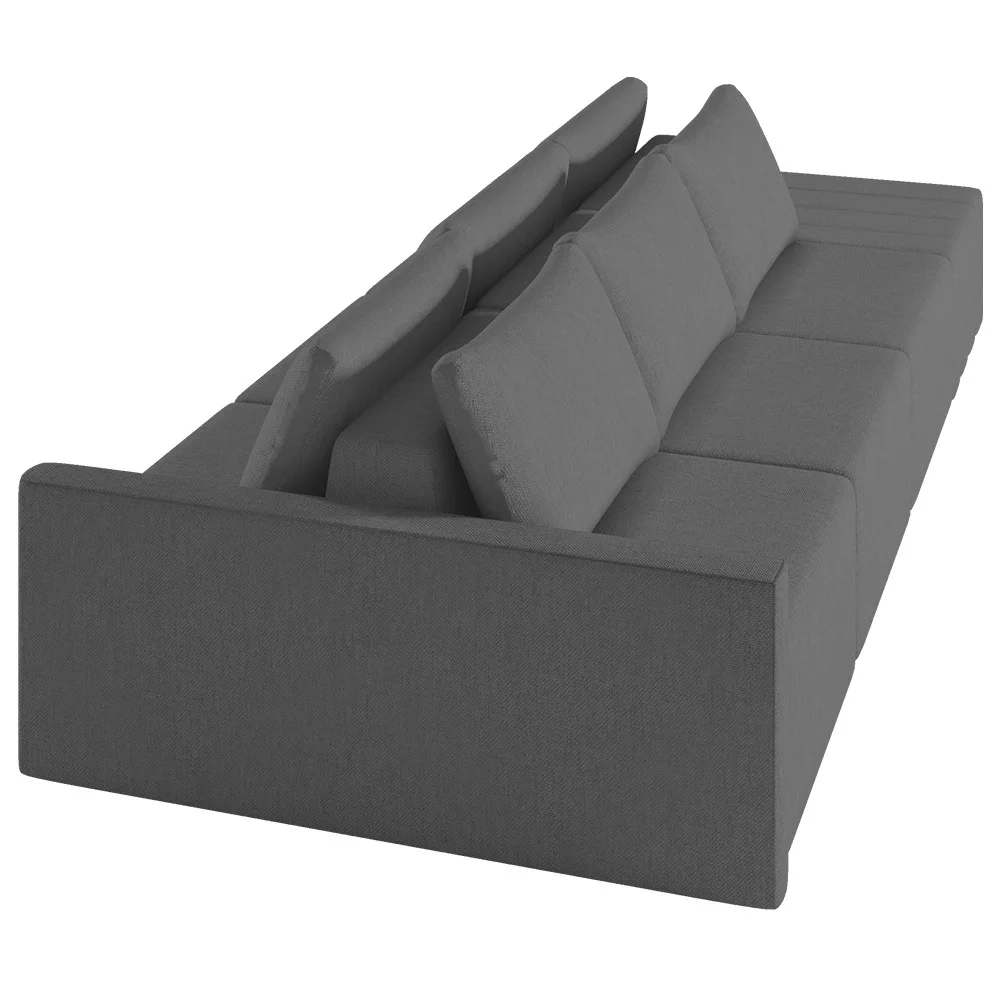Sofá Ilha Modular com Puff para Sala Living 342cm Georgia Z08 Linho Cinza Escuro - Mpozenato