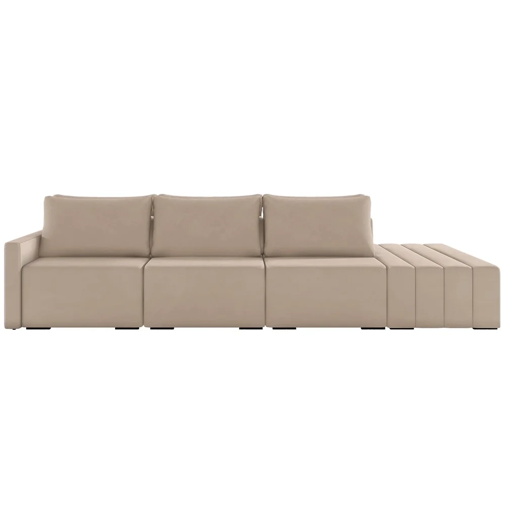 Sofá Ilha Modular com Puff para Sala Living 342cm Georgia Z08 Veludo Bege - Mpozenato