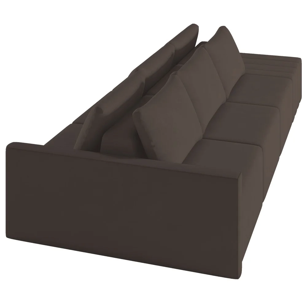 Sofá Ilha Modular com Puff para Sala Living 342cm Georgia Z08 Veludo Marrom - Mpozenato