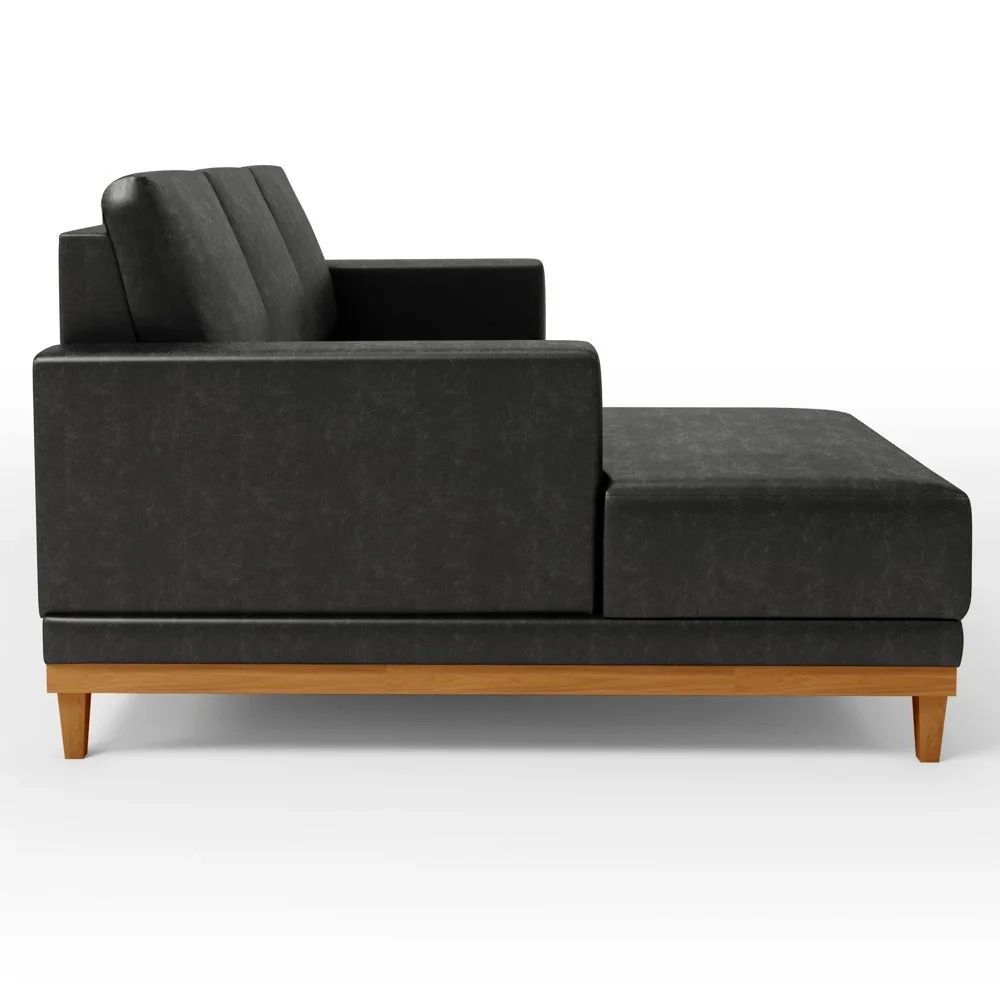 Sofá 3 Lugares 200cm Living Com Chaise Esquerdo Sala de Estar Kayrós D05 Sintético Preto - Mpozenato