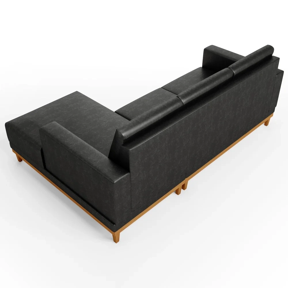 Sofá 3 Lugares 200cm Living Com Chaise Direito Sala de Estar Kayrós D05 Sintético Preto - Mpozenato