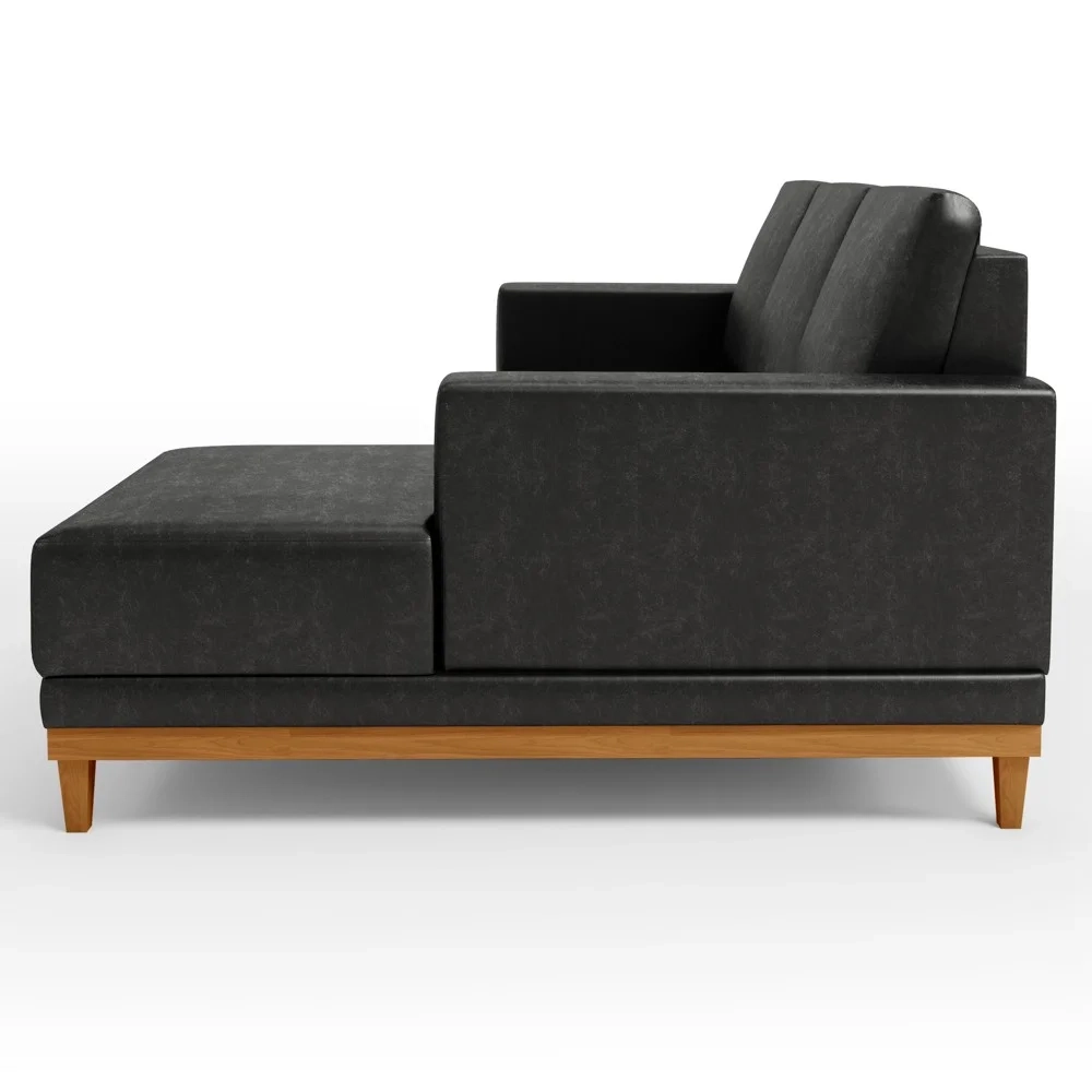 Sofá 3 Lugares 200cm Living Com Chaise Direito Sala de Estar Kayrós D05 Sintético Preto - Mpozenato