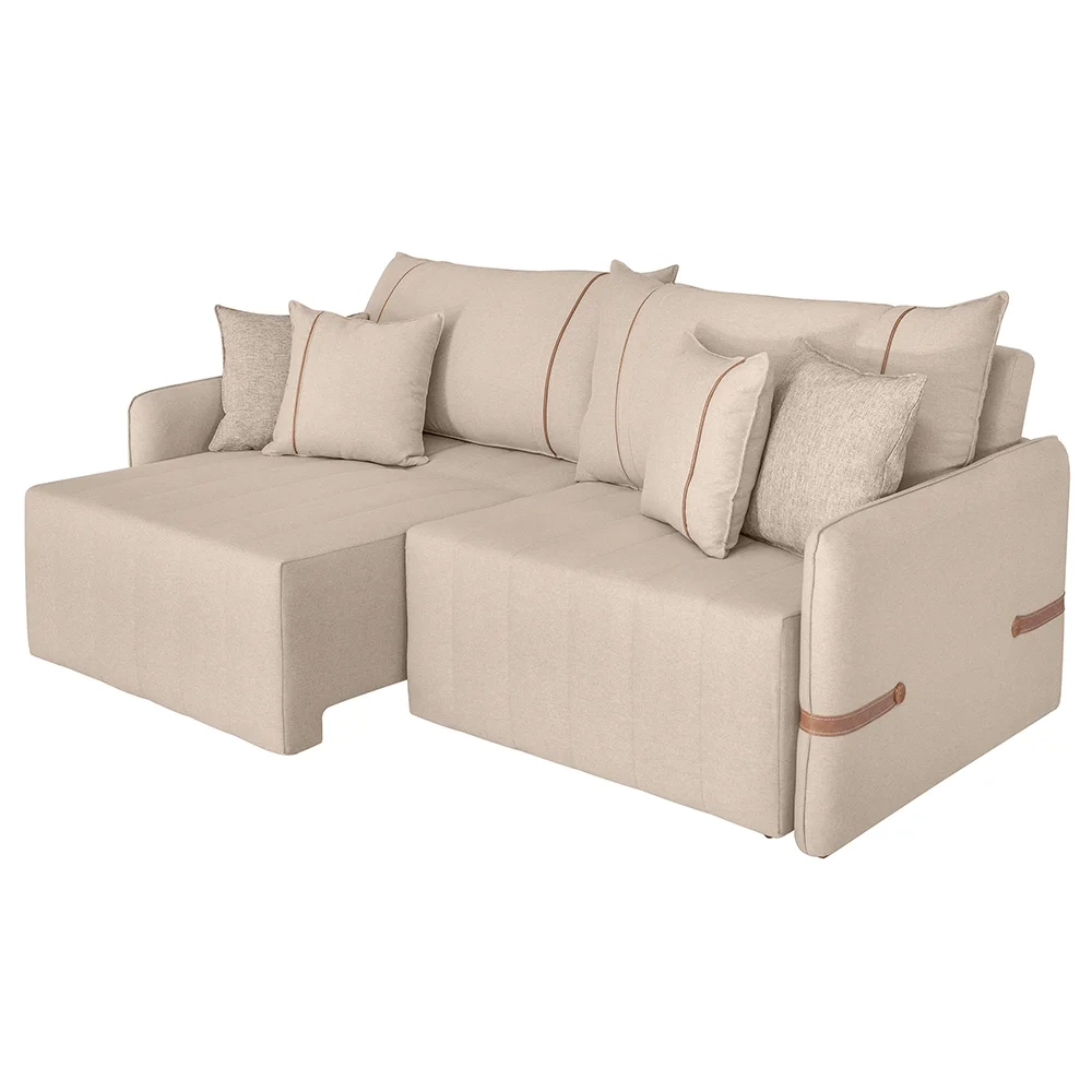 Sofá Cama Retrátil 200cm Essence D05 Linho Bege/Camel - Mpozenato